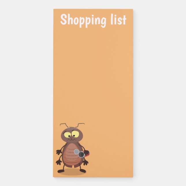 Funny cute cockroach cartoon character magnetic notepad (Front)