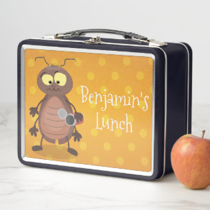 Funny cute cockroach cartoon character metal lunch box