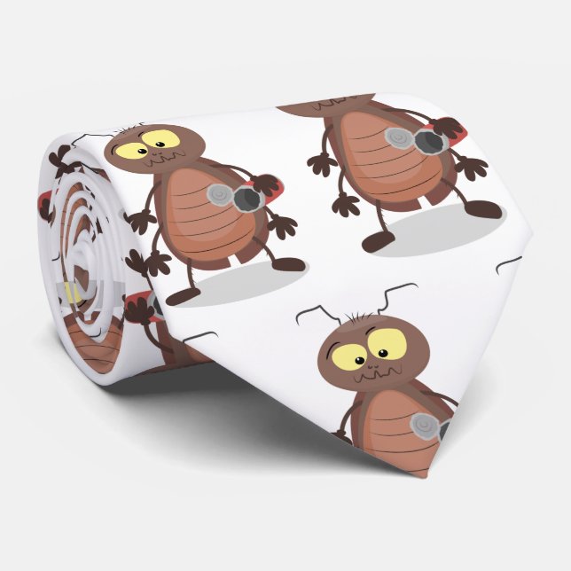 Funny cute cockroach cartoon character neck tie (Rolled)