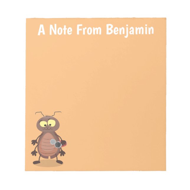 Funny cute cockroach cartoon character notepad (Front)