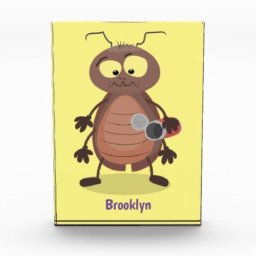 Funny cute cockroach cartoon character photo block