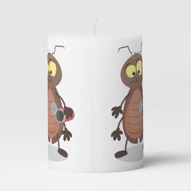 Funny cute cockroach cartoon character pillar candle (Back)