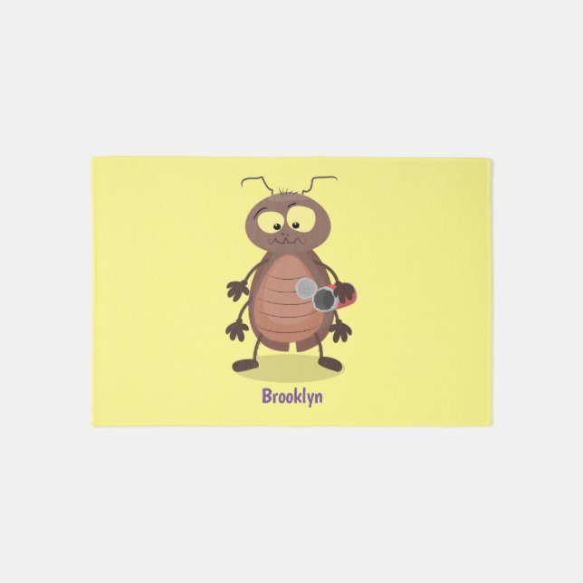 Funny cute cockroach cartoon character rug (Front)