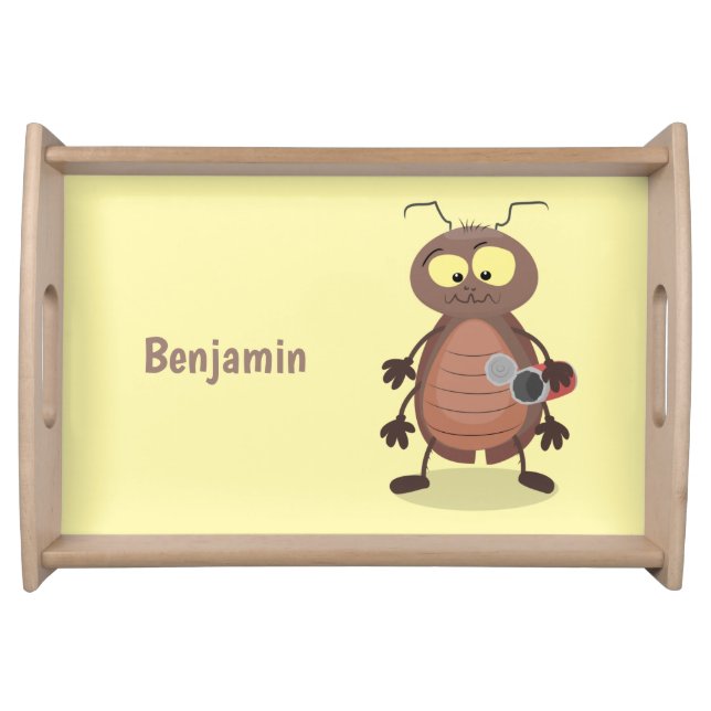Funny cute cockroach cartoon character serving tray (Front)