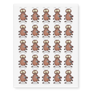Funny cute cockroach cartoon character temporary tattoos