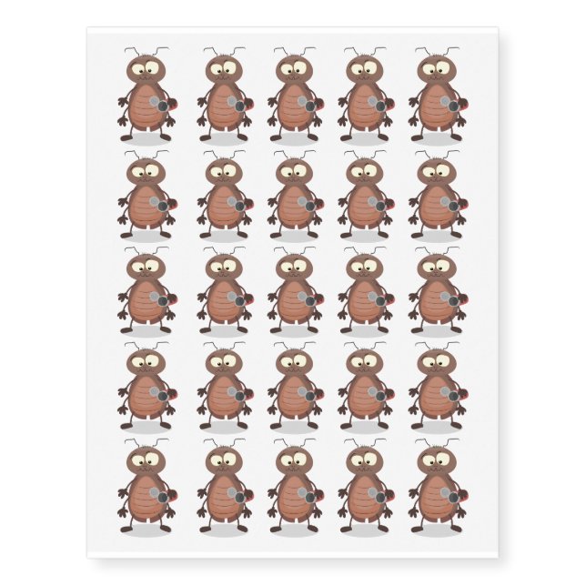 Funny cute cockroach cartoon character temporary tattoos (Front)