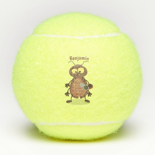 Funny cute cockroach cartoon character tennis balls