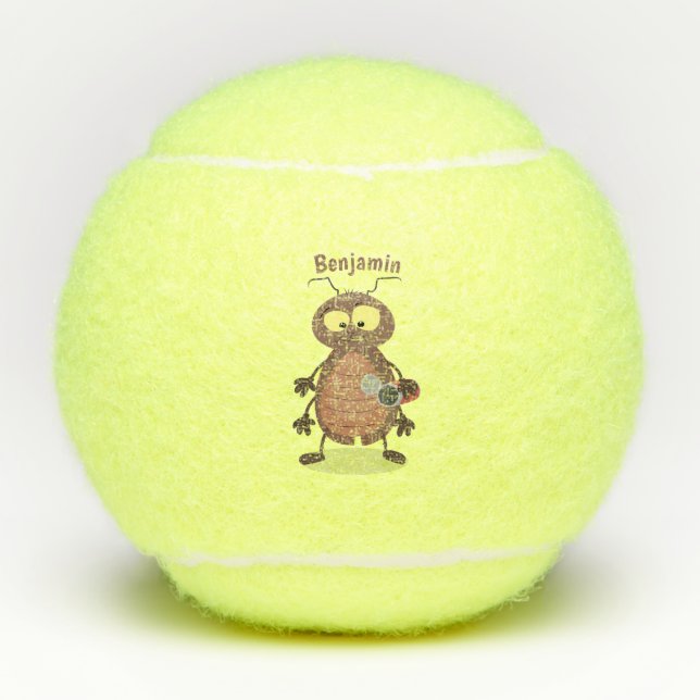 Funny cute cockroach cartoon character tennis balls (Front)