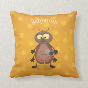 Funny cute cockroach cartoon character throw pillow