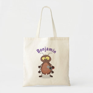 Funny cute cockroach cartoon character tote bag