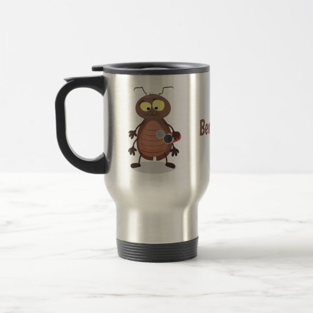 Funny cute cockroach cartoon character travel mug (Left)