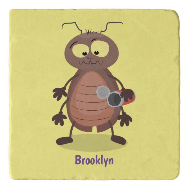 Funny cute cockroach cartoon character trivet (Front)