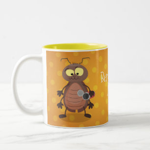 Funny cute cockroach cartoon character Two-Tone coffee mug