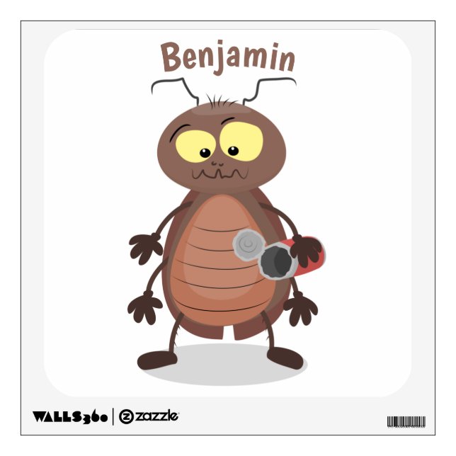 Funny cute cockroach cartoon character wall decal (Front)
