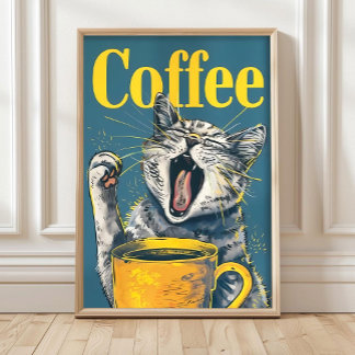 Funny Cute Coffee Cat Print – Maximalist Dopami Poster