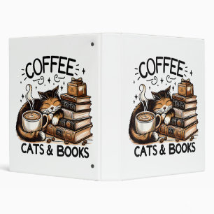 Funny Cute Coffee Cats Books Lover Gift Idea Women 3 Ring Binder