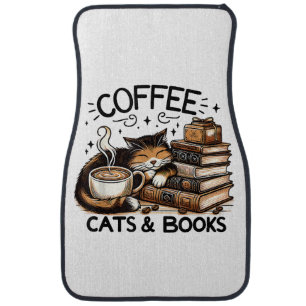 Funny Cute Coffee Cats Books Lover Gift Idea Women Car Floor Mat
