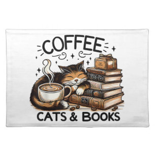 Funny Cute Coffee Cats Books Lover Gift Idea Women Cloth Placemat