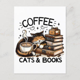 Funny Cute Coffee Cats Books Lover Gift Idea Women Enclosure Card