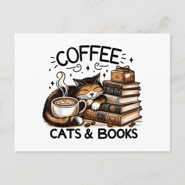 Funny Cute Coffee Cats Books Lover Gift Idea Women Holiday Postcard (Front)