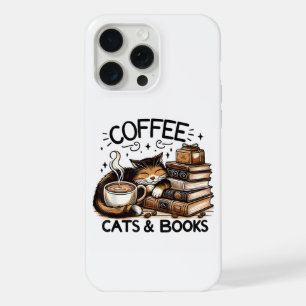 Funny Cute Coffee Cats Books Lover Gift Idea Women iPhone 15 Pro Max Case
