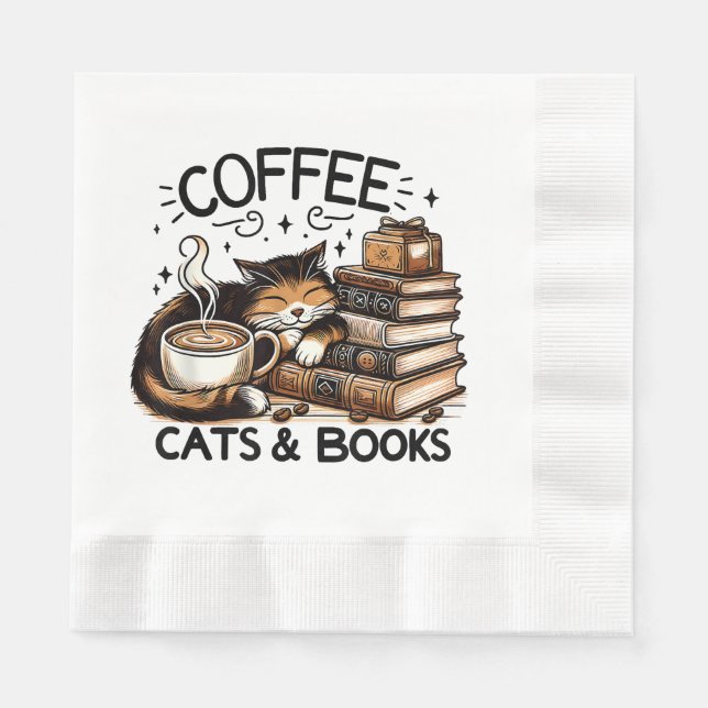 Funny Cute Coffee Cats Books Lover Gift Idea Women Napkins (Front)