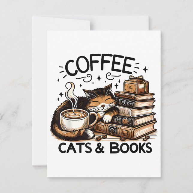 Funny Cute Coffee Cats Books Lover Gift Idea Women Note Card (Front)