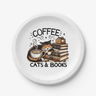 Funny Cute Coffee Cats Books Lover Gift Idea Women Paper Plates