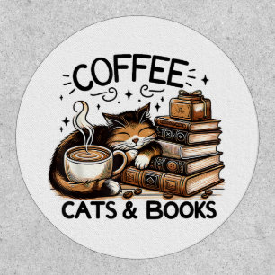 Funny Cute Coffee Cats Books Lover Gift Idea Women Patch