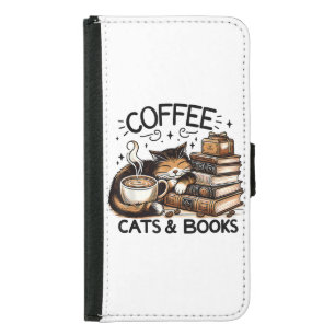 Funny Cute Coffee Cats Books Lover Gift Idea Women Samsung Galaxy S5 Wallet Case
