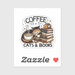 Funny Cute Coffee Cats Books Lover Gift Idea Women Sticker