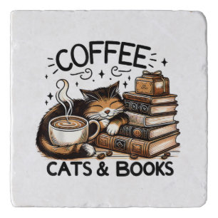 Funny Cute Coffee Cats Books Lover Gift Idea Women Trivet