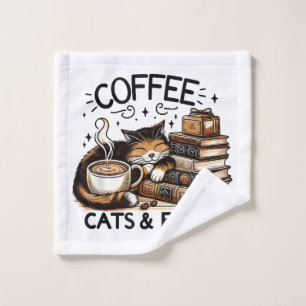 Funny Cute Coffee Cats Books Lover Gift Idea Women Wash Cloth