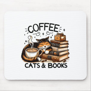 Funny Cute Coffee Cats Books Lover Women Men Kids  Mouse Pad