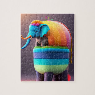 Funny Cute Colorful Elephant Jigsaw Puzzle