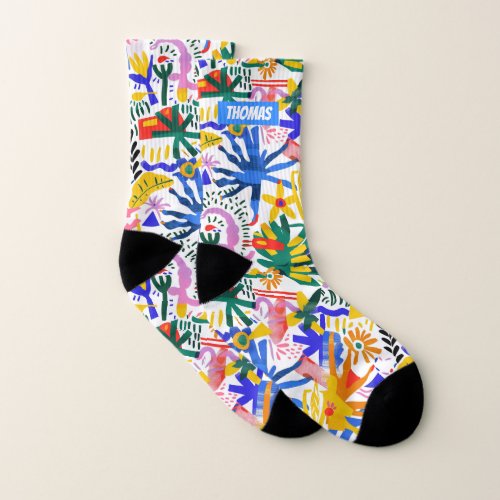 Funny Cute Colorful Shape Line Cartoon Name Custom Socks