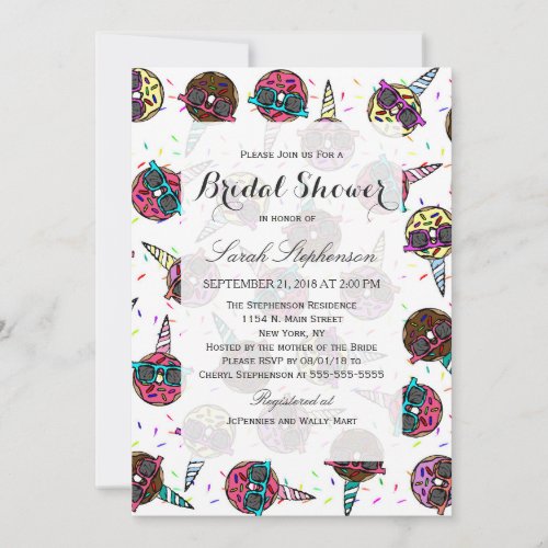 Funny Cute Colorful Unicorn Donut with Sunglasses Invitation