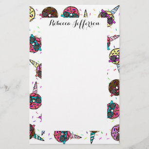 Funny Cute Colorful Unicorn Donut with Sunglasses Stationery