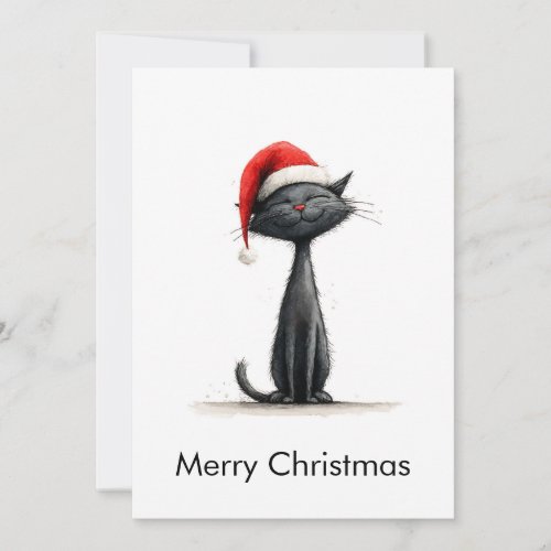 Funny Cute Comic Black Cat Merry Christmas Holiday Card