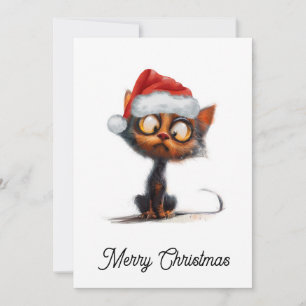 Funny Cute Comic Whimsical Cat Merry Christmas  Holiday Card