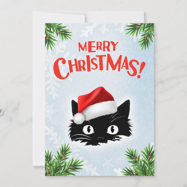 Funny Cute Comic Whimsical Cat Merry Christmas  Holiday Card (Front)