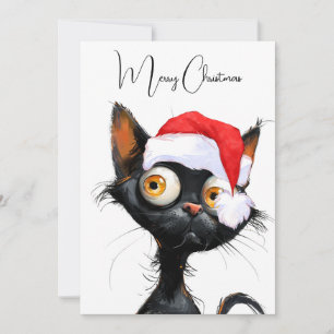 Funny Cute Comic Whimsical Cat Merry Christmas Holiday Card