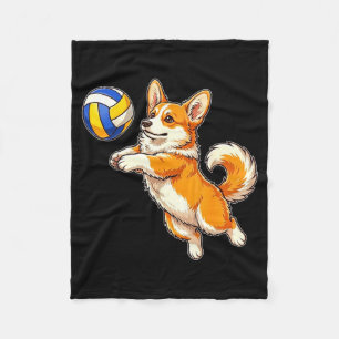 Funny cute corgi dog playing volleyball sports fleece blanket
