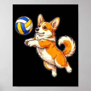 Funny cute corgi dog playing volleyball sports poster
