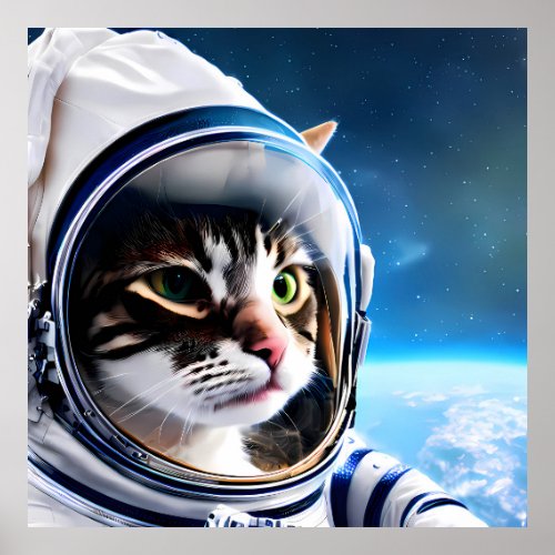 Funny Cute Cosmic Astronaut Cat Portrait Poster
