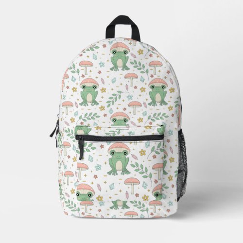 Funny Cute Cottagecore Aesthetic Frog Mushroom Printed Backpack