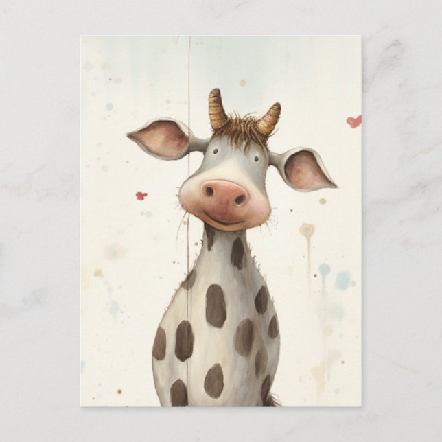 Funny Cute Cow Ai Art Postcard (Front)