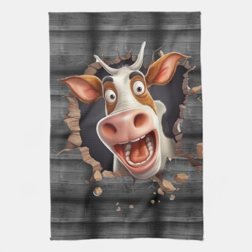 Funny cute cow face country humour farmers kitchen towel