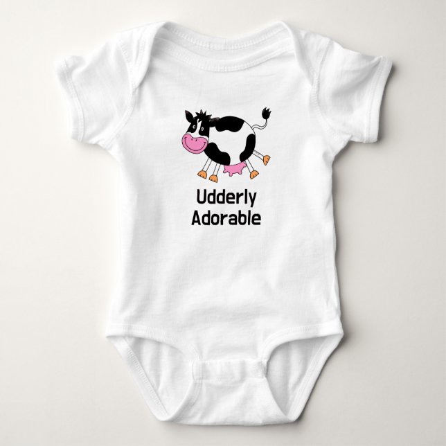 Funny Cute Cow Pun Cartoon Design Baby Bodysuit (Front)
