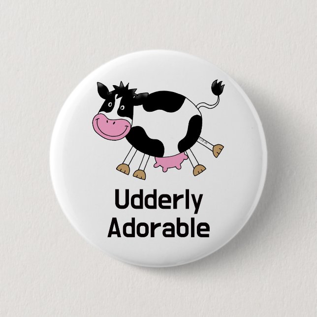 Funny Cute Cow Pun Cartoon Design Button (Front)